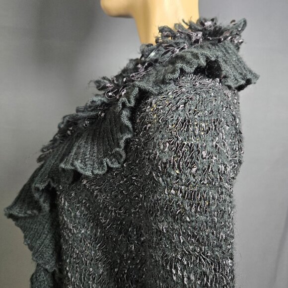 Y2K Black Shaggy Ruffled Cardigan Size S Boho Gothic Fairy Grunge Whimsigoth - Picture 7 of 14